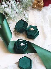 2入組流行的極簡絨布訂婚和結婚戒指盒,情人節禮物 - 綠色 - 查看 1