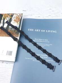 2 Piezas / Par Tirantes De Hombro De Ropa Interior Con Diseño De Flor De Encaje De Mujer Con Hebilla Antideslizante, Accesorios De Sujetador Invisible Y Sexy - Negro - Ver 3