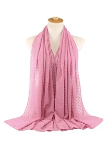 Elegant 1pc Ladies' Stylish Solid Color Chiffon Scarf With Fluffy Balls, Can Be Worn As Wrap, Shawl Or Headscarf, Anti-Uv And Breathable, For Autumn And Spring, Malaysia Style