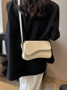 New Pu Leather Versatile Flip Cover Shoulder Bag, Minimalist Style Women Bag, Business Casual Women Bag, Perfect For Office, Business And Work, Business Casual Woman Bag Perfect For Office Business And Work - Beige - View 4