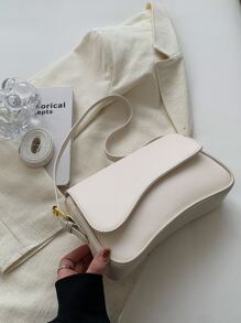 New Pu Leather Versatile Flip Cover Shoulder Bag, Minimalist Style Women Bag, Business Casual Women Bag, Perfect For Office, Business And Work, Business Casual Woman Bag Perfect For Office Business And Work - Beige - View 7