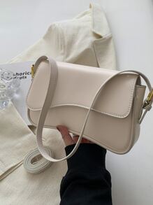 New Pu Leather Versatile Flip Cover Shoulder Bag, Minimalist Style Women Bag, Business Casual Women Bag, Perfect For Office, Business And Work, Business Casual Woman Bag Perfect For Office Business And Work - Beige - View 6