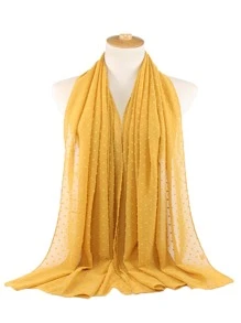 Elegant 1pc Ladies' Stylish Solid Color Chiffon Scarf With Fluffy Balls, Can Be Worn As Wrap, Shawl Or Headscarf, Anti-Uv And Breathable, For Autumn And Spring, Malaysia Style
