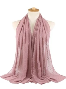 Elegant 1pc Ladies' Stylish Solid Color Chiffon Scarf With Fluffy Balls, Can Be Worn As Wrap, Shawl Or Headscarf, Anti-Uv And Breathable, For Autumn And Spring, Malaysia Style