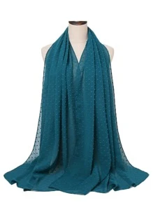 Elegant 1pc Ladies' Stylish Solid Color Chiffon Scarf With Fluffy Balls, Can Be Worn As Wrap, Shawl Or Headscarf, Anti-Uv And Breathable, For Autumn And Spring, Malaysia Style