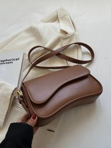 Solid Color Minimalist Women's Shoulder Bag - Coffee Brown - View 7