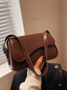 Solid Color Minimalist Women's Shoulder Bag - Coffee Brown - View 3