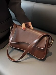 Solid Color Minimalist Women's Shoulder Bag - Coffee Brown - View 6