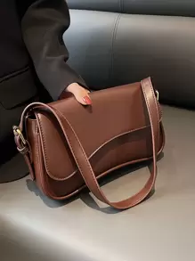 Solid Color Minimalist Women's Shoulder Bag - Coffee Brown - View 5