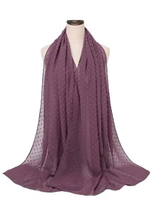 Elegant 1pc Ladies' Stylish Solid Color Chiffon Scarf With Fluffy Balls, Can Be Worn As Wrap, Shawl Or Headscarf, Anti-Uv And Breathable, For Autumn And Spring, Malaysia Style