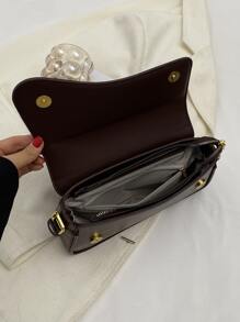 Solid Color Minimalist Women's Shoulder Bag - Coffee Brown - View 8