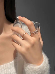 2入組時尚奢華的雙層調節女士戒指,優雅的裝飾設計指環 - 金色 - 查看 3