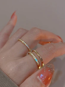 2入組時尚奢華的雙層調節女士戒指,優雅的裝飾設計指環 - 金色 - 查看 1