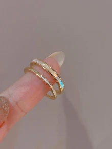 2入組時尚奢華的雙層調節女士戒指,優雅的裝飾設計指環 - 金色 - 查看 5