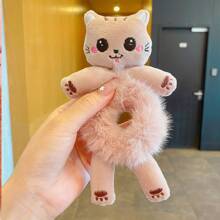 孩子們迷人Ins貓熊,兔子,青蛙,鴨形長毛絨頭繩,可愛卡通動物嬰兒髮飾 - 粉色 - 查看 3