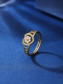 1只可調節的鍍金開環戒指,梅花細節款式時尚實用,適用於女性日常穿著 - 金黃色 - 查看 4