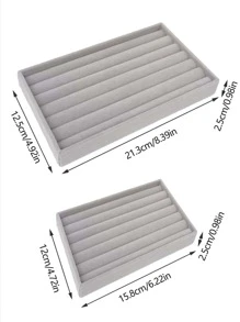 1pc Velvet Jewelry Storage Tray For Rings, Earrings, Small Accessories Display Organizer - Grey - View 6