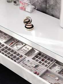 1pc Velvet Jewelry Storage Tray For Rings, Earrings, Small Accessories Display Organizer - Grey - View 3