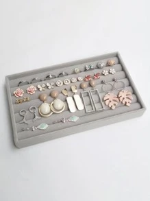 1pc Velvet Jewelry Storage Tray For Rings, Earrings, Small Accessories Display Organizer - Grey - View 2