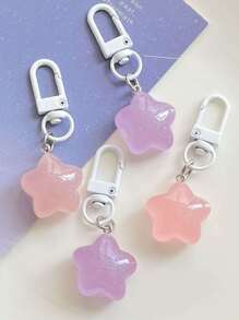 Street 4pcs Women's Cute Pink And Purple Jelly Color Resin Star Shaped Pendant Keychains, Fashion Key Rings, Key Chains Perfect For Everyday Use - Multicolor - View 1