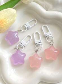 Street 4pcs Women's Cute Pink And Purple Jelly Color Resin Star Shaped Pendant Keychains, Fashion Key Rings, Key Chains Perfect For Everyday Use - Multicolor - View 3