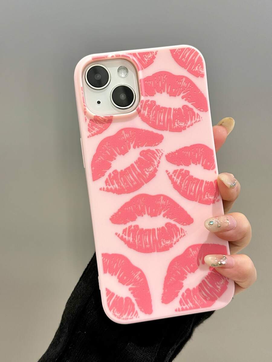 Pink Lip Print Phone Case Compatible With Apple 11 12 13 14 15 16 Pro Max - Multicolor - View 1