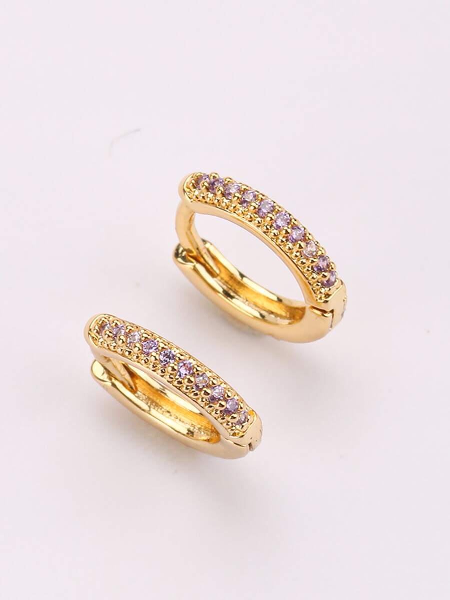 Hoa tai dạng vòng trang trí bằng đá Zirconia - Màu tím - Xem 1