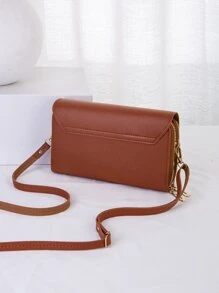 女士简约单肩包 简约零钱包 女士斜挎包 带可拆卸肩带 1 件 棕色 PU 皮革单肩斜挎包 手机钱包 带金属装饰 女士时尚便携手提箱设计单肩包 - 百搭拉链零钱包，出行方便！ 礼物礼物