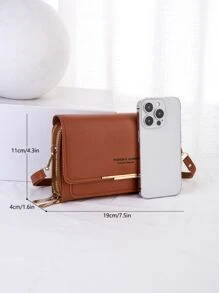 女士简约单肩包 简约零钱包 女士斜挎包 带可拆卸肩带 1 件 棕色 PU 皮革单肩斜挎包 手机钱包 带金属装饰 女士时尚便携手提箱设计单肩包 - 百搭拉链零钱包，出行方便！ 礼物礼物