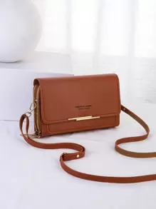 女士简约单肩包 简约零钱包 女士斜挎包 带可拆卸肩带 1 件 棕色 PU 皮革单肩斜挎包 手机钱包 带金属装饰 女士时尚便携手提箱设计单肩包 - 百搭拉链零钱包，出行方便！ 礼物礼物