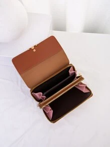 女士简约单肩包 简约零钱包 女士斜挎包 带可拆卸肩带 1 件 棕色 PU 皮革单肩斜挎包 手机钱包 带金属装饰 女士时尚便携手提箱设计单肩包 - 百搭拉链零钱包，出行方便！ 礼物礼物