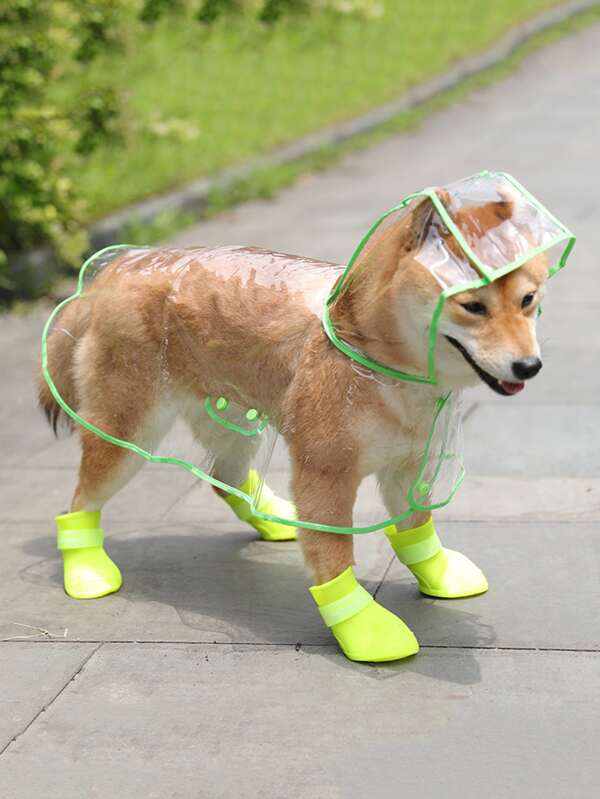 1 peça nova capa de chuva impermeável de PU para animais de estimação com capa transparente, capa de chuva estilosa para cães de corpo inteiro ao ar livre