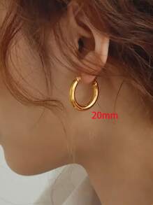 1Pair/2Pcs 10 To 70mm Gold Color Big Round Stainless Steel Earrings Jewelry For Women - Gold - View 4