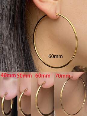 1Pair/2Pcs 10 To 70mm Gold Color Big Round Stainless Steel Earrings Jewelry For Women