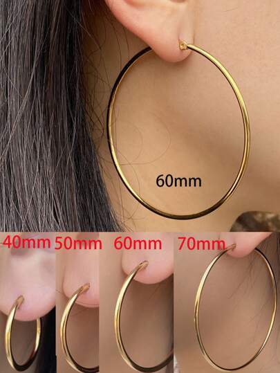 1 Par/2 Piezas 10 A 70 Mm Pendientes De Acero Inoxidable Grandes Y Redondos Con Color Dorado, Joyería De Moda Para Mujeres