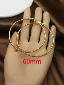 1Pair/2Pcs 10 To 70mm Gold Color Big Round Stainless Steel Earrings Jewelry For Women - Gold - View 6
