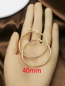 1Pair/2Pcs 10 To 70mm Gold Color Big Round Stainless Steel Earrings Jewelry For Women - Gold - View 8