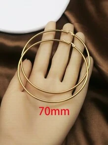 1Pair/2Pcs 10 To 70mm Gold Color Big Round Stainless Steel Earrings Jewelry For Women - Gold - View 5