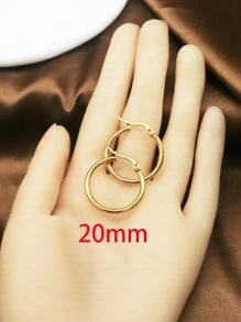 1Pair/2Pcs 10 To 70mm Gold Color Big Round Stainless Steel Earrings Jewelry For Women - Gold - View 10