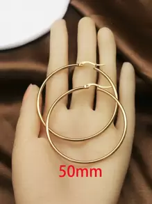 1Pair/2Pcs 10 To 70mm Gold Color Big Round Stainless Steel Earrings Jewelry For Women - Gold - View 7