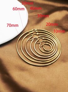 1Pair/2Pcs 10 To 70mm Gold Color Big Round Stainless Steel Earrings Jewelry For Women - Gold - View 2