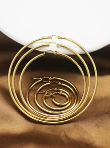 1Pair/2Pcs 10 To 70mm Gold Color Big Round Stainless Steel Earrings Jewelry For Women - Gold - View 3