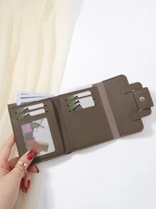 1pc Coffee Brown Belt Design Decoration PU Portable Triple Fold Flap With Multiple Card Slots Photo Slots Short Wallet Card Bag Credit Card Bag Suitable Daily Use Work And Dating Gifts For Women Wallet Purse Wallet Small Wallet - Coffee Brown - View 3