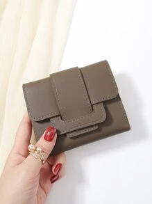 1pc Coffee Brown Belt Design Decoration PU Portable Triple Fold Flap With Multiple Card Slots Photo Slots Short Wallet Card Bag Credit Card Bag Suitable Daily Use Work And Dating Gifts For Women Wallet Purse Wallet Small Wallet - Coffee Brown - View 2
