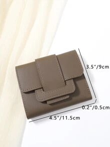 1pc Coffee Brown Belt Design Decoration PU Portable Triple Fold Flap With Multiple Card Slots Photo Slots Short Wallet Card Bag Credit Card Bag Suitable Daily Use Work And Dating Gifts For Women Wallet Purse Wallet Small Wallet - Coffee Brown - View 4