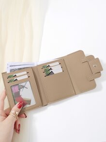 1pc Khaki Belt Design Decoration PU Portable Triple Fold Flap With Multiple Card Slots Photo Slots Short Wallet Card Bag Credit Card Bag Suitable For Daily Use Work And Dating Gifts Business Casual High Quality Leather For Women Wallet Purse Wallet Small Wallet - Khaki - View 3