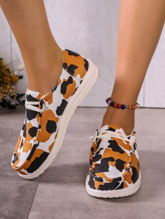 Women's Fashionable Comfortable Color Block Lace-up Round Toe Flat Shoes