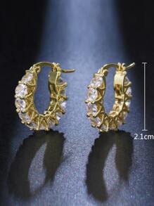 1 对新娘复古风格蕾丝圆形耳环，奢华锆石镶嵌圆形耳环，简约办公室佩戴 - 金色 - 查看 4