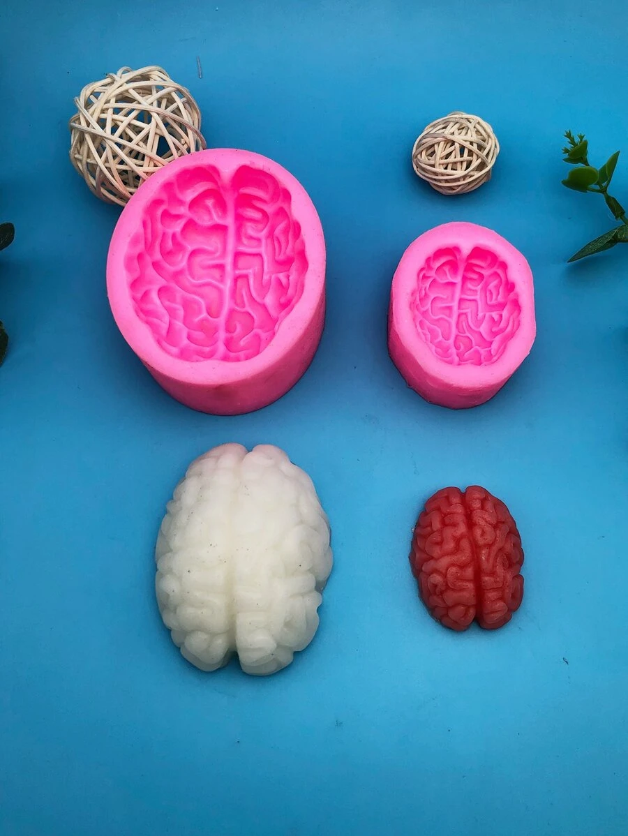 1個男人腦形模具,可用於手工香薰蠟燭製作、巧克力冰淇淋蛋糕、翻糖、果凍、蛋糕裝飾、樹脂鑄模、石膏模具等製作,矽膠材質 - 粉色 - 查看 1