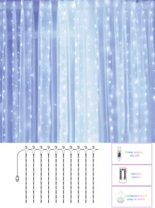 1入usb銅線簾燈8種模式(白色/暖白色/多色)3mx1m/3mx2m/3mx3m100/200/300 Led燈珠 - 白色 - 查看 1